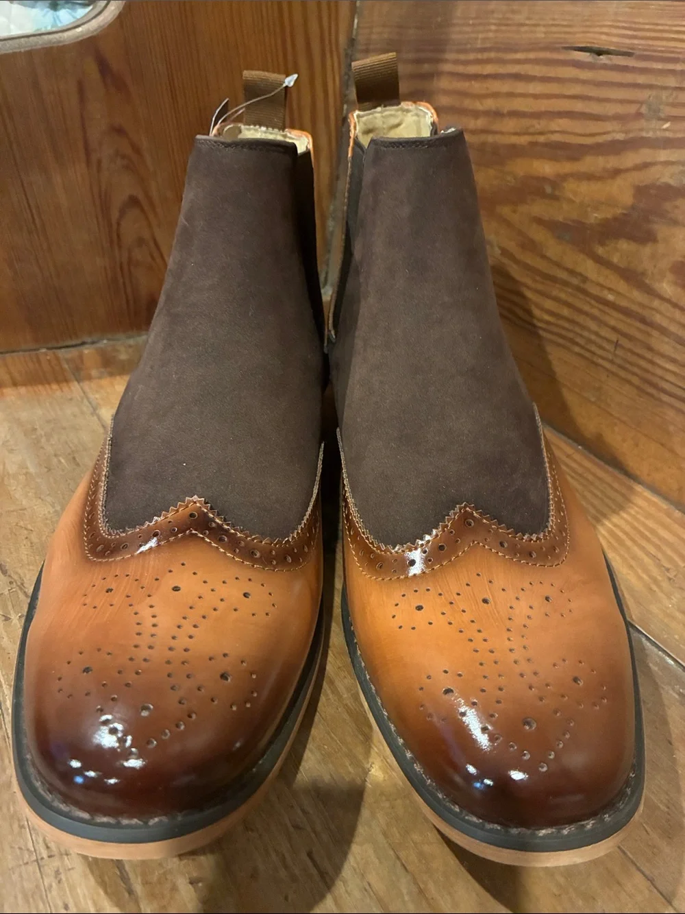 Gino Vitale Two-Tone Brown Leather & Suede Chelsea Brogue Boots - Sz 10